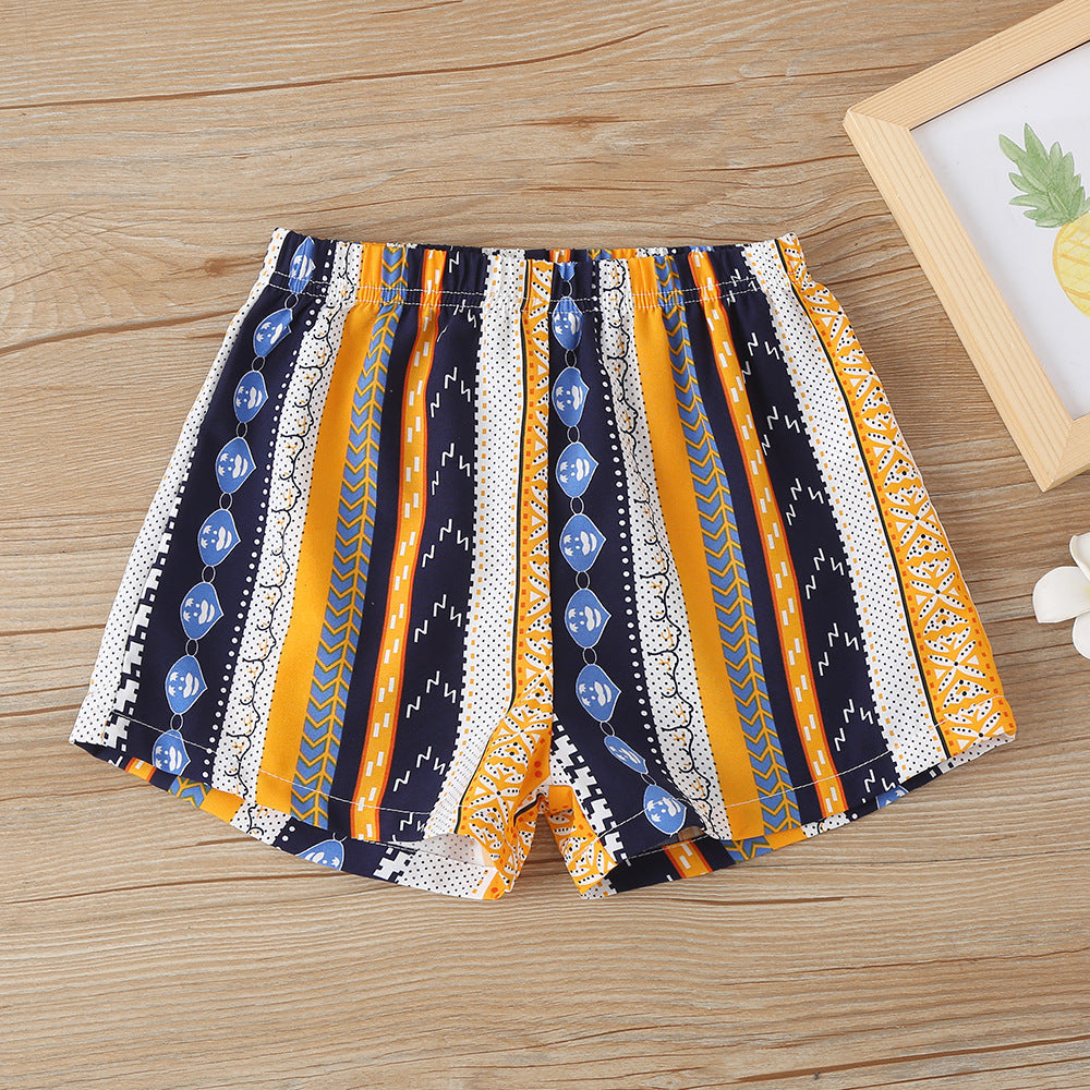 Embroidered top and printed shorts set
