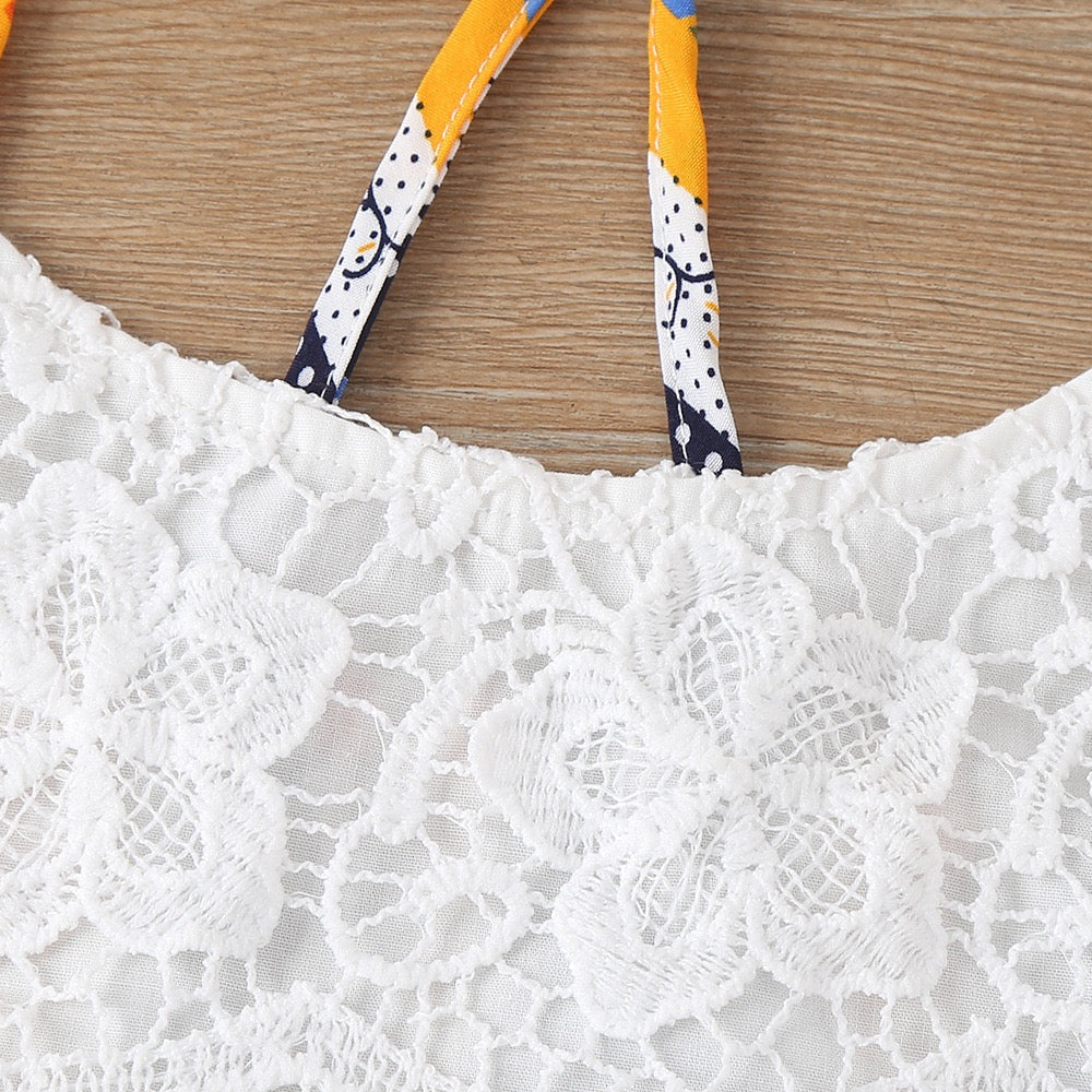 Embroidered top and printed shorts set