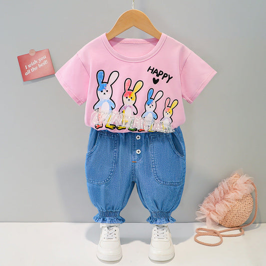 Happy printed t-shirt and baggy denim set