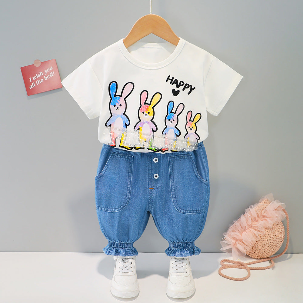 Happy printed t-shirt and baggy denim set