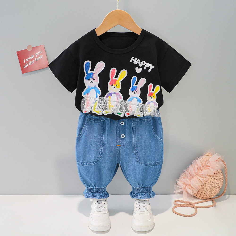 Happy printed t-shirt and baggy denim set