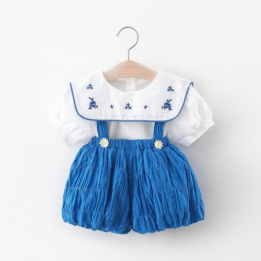 crushed effect dungaree shorts set
