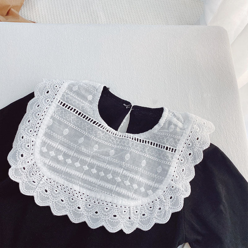 Lace Collar top and denim shorts set