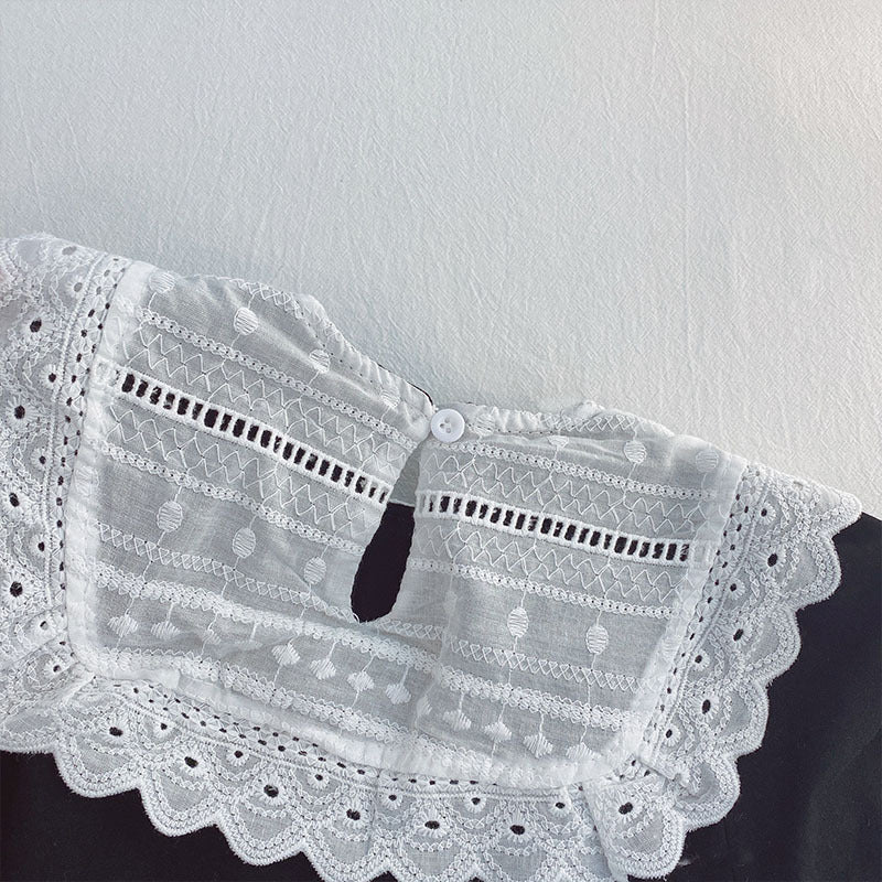 Lace Collar top and denim shorts set