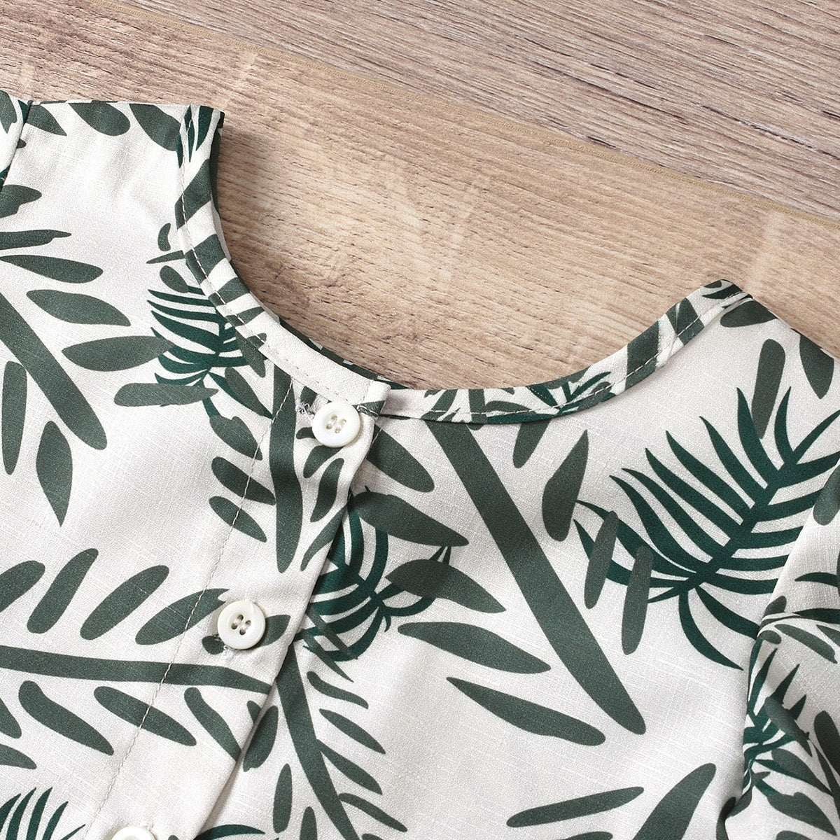 Leaf printed buttoned top and shorts set