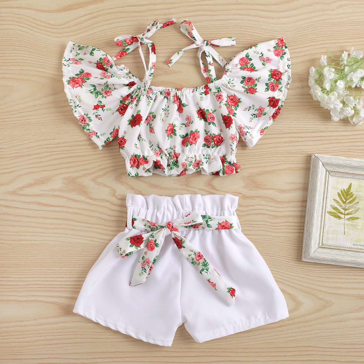 Floral off shoulder top and shorts set