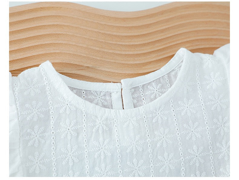 Eyelet top and sunflower denim shorts set