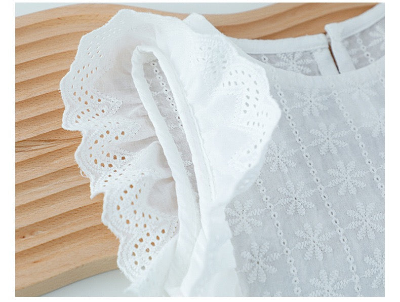 Eyelet top and sunflower denim shorts set