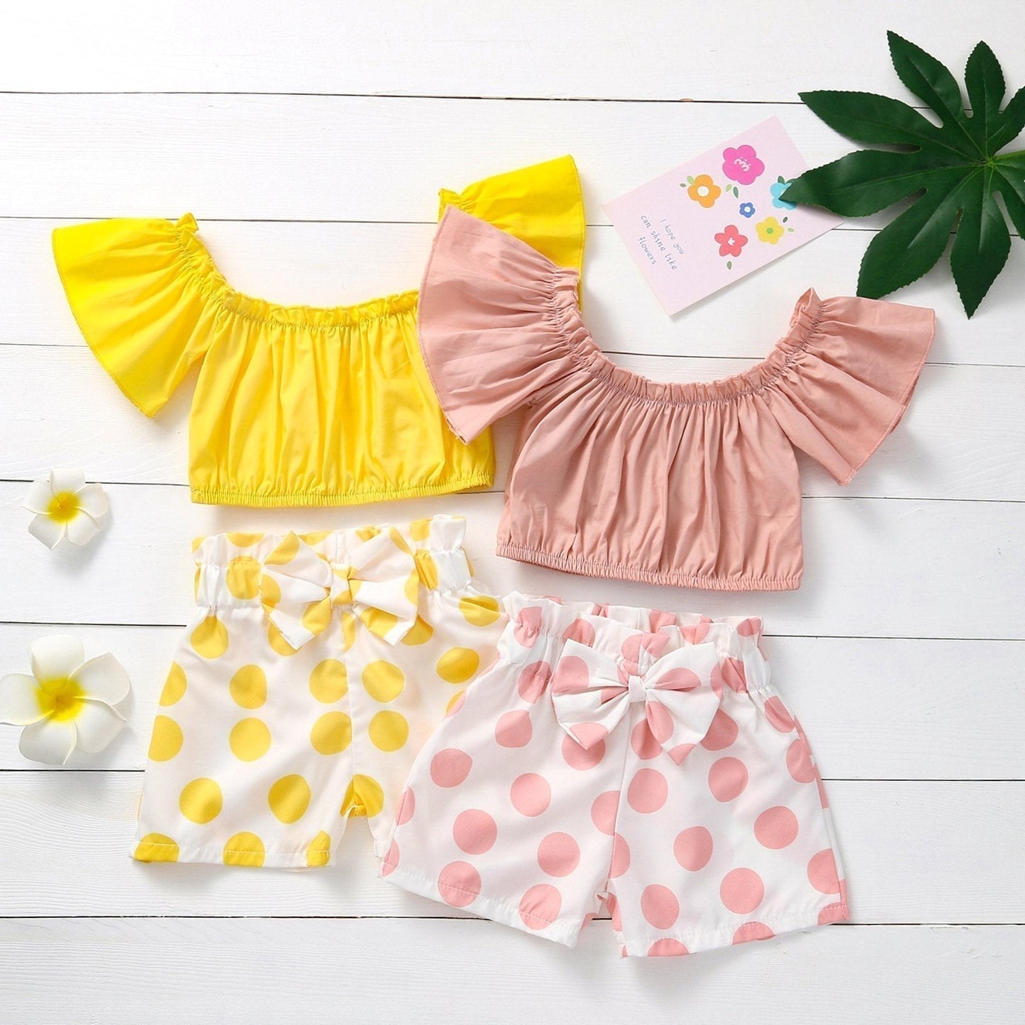 Crop top and polka dotted shorts set