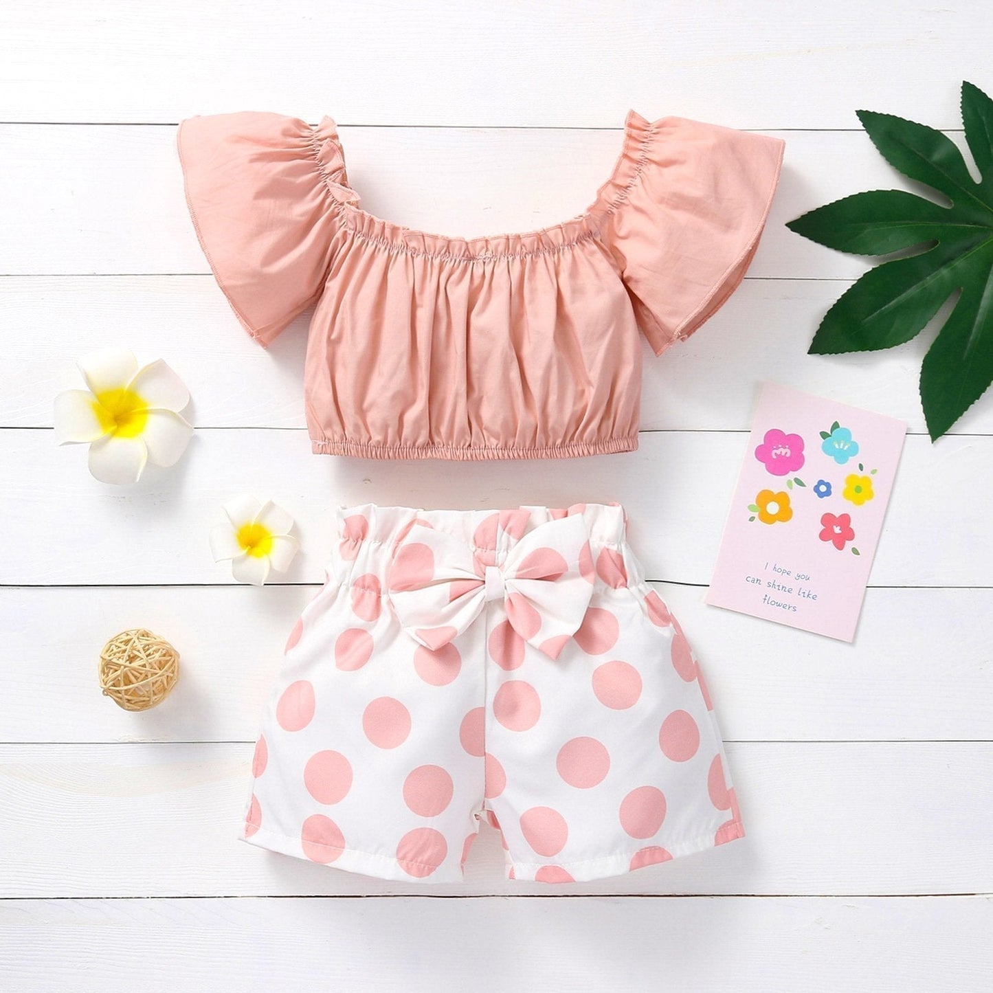 Crop top and polka dotted shorts set