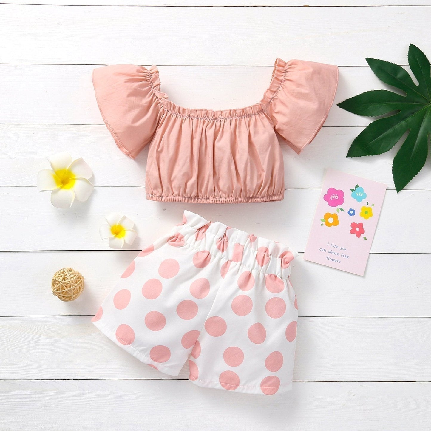 Crop top and polka dotted shorts set