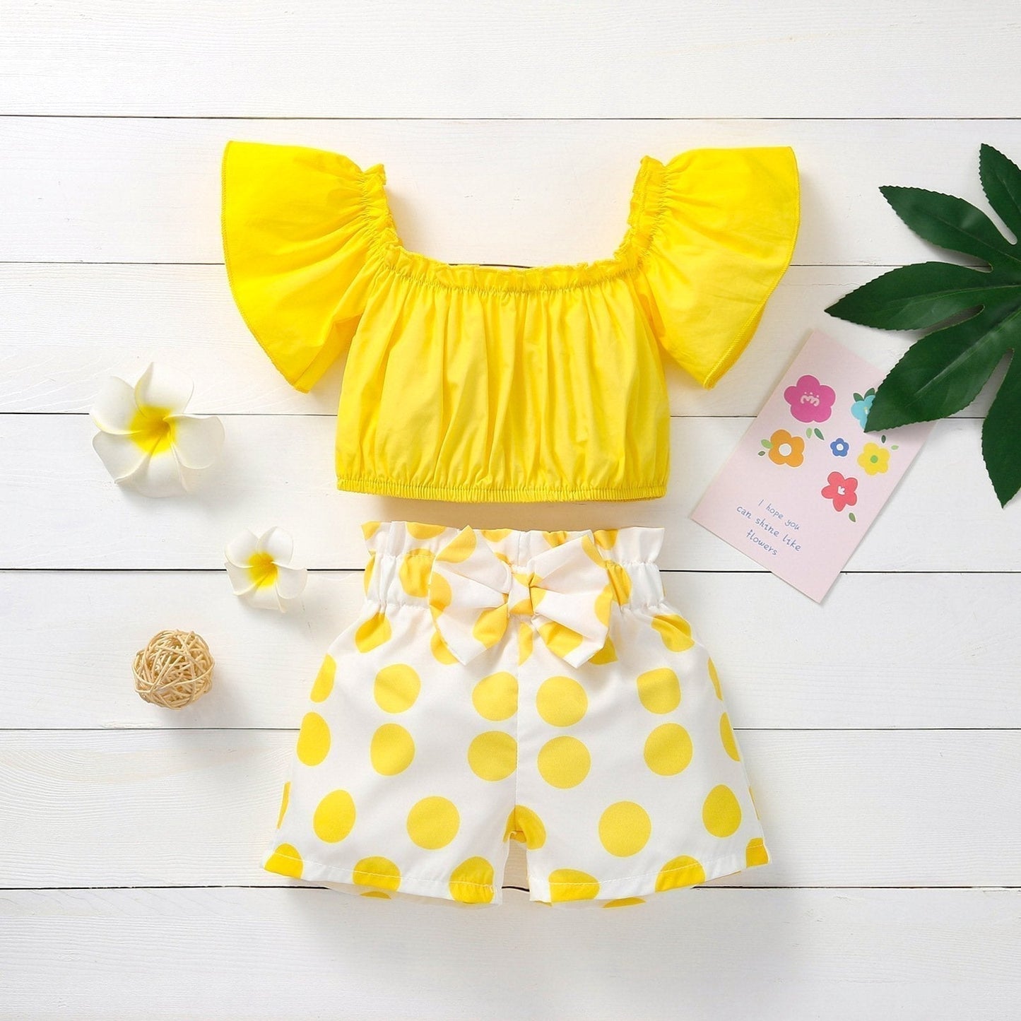 Crop top and polka dotted shorts set