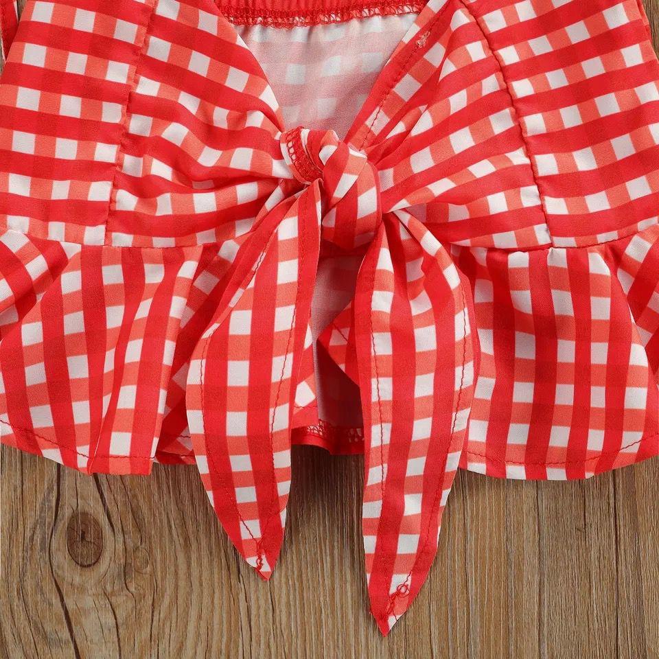 Knotted checks top and denim shorts set