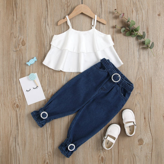 Flare top and buckle denim set