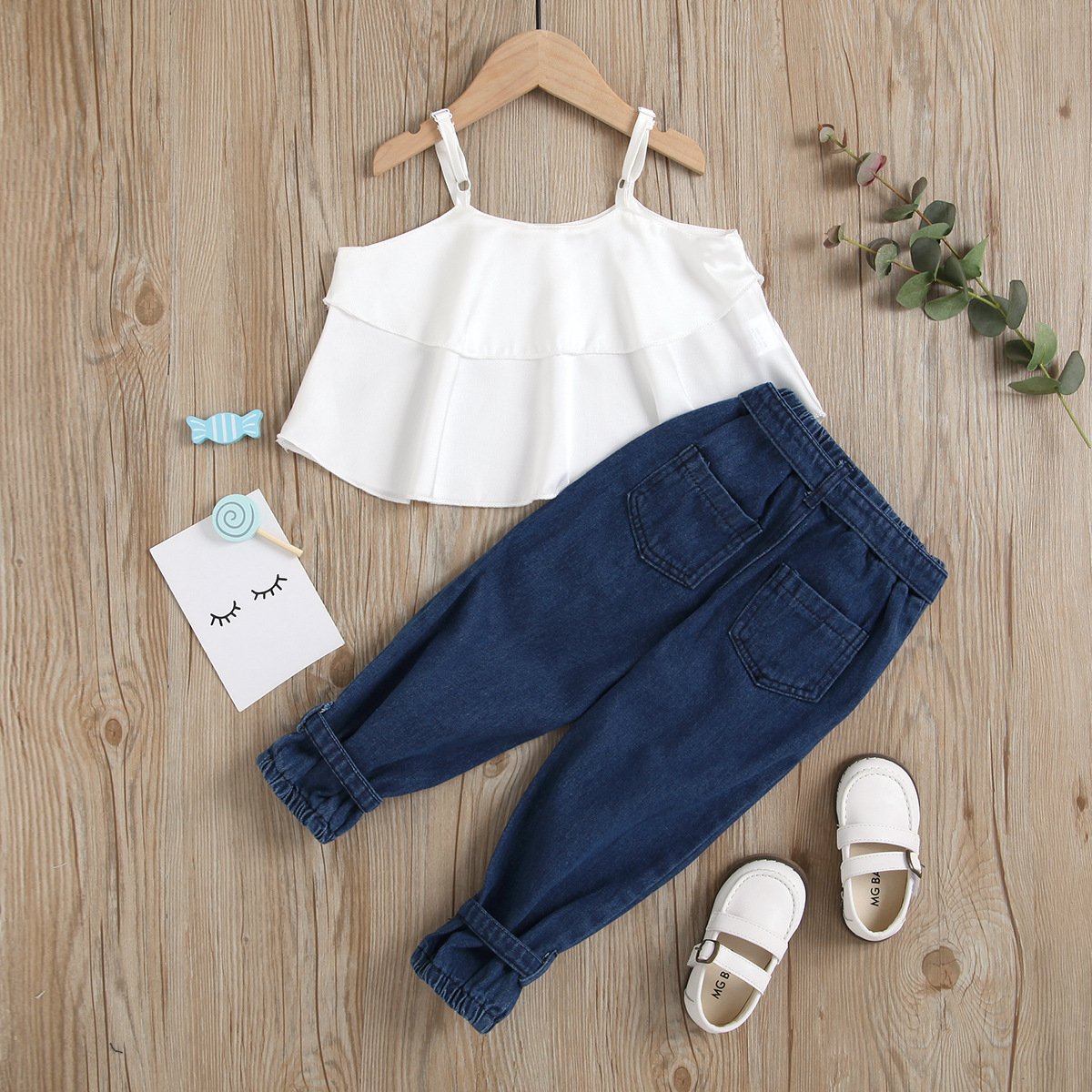 Flare top and buckle denim set