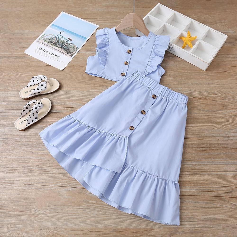 Buttoned ruffle top and long skirt set