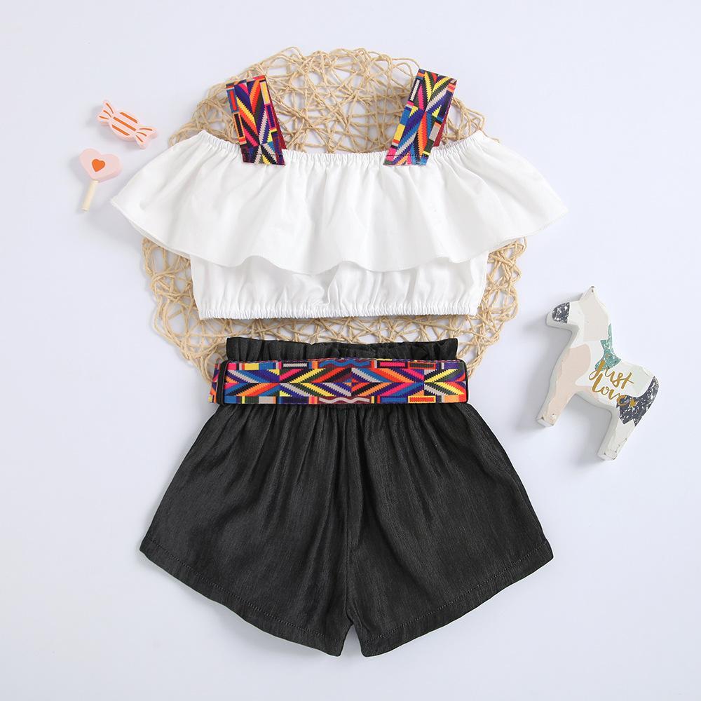 Colorful belted shorts and off shoulder top