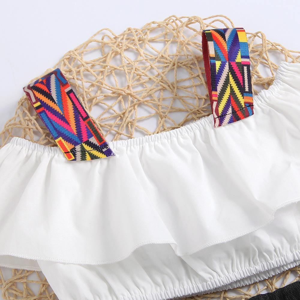 Colorful belted shorts and off shoulder top