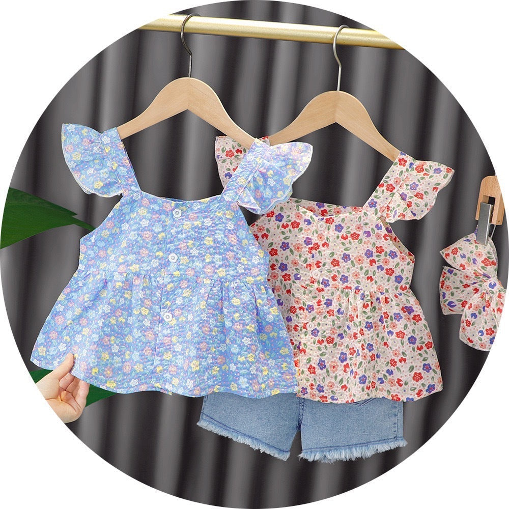 Frill sleeves and shorts set