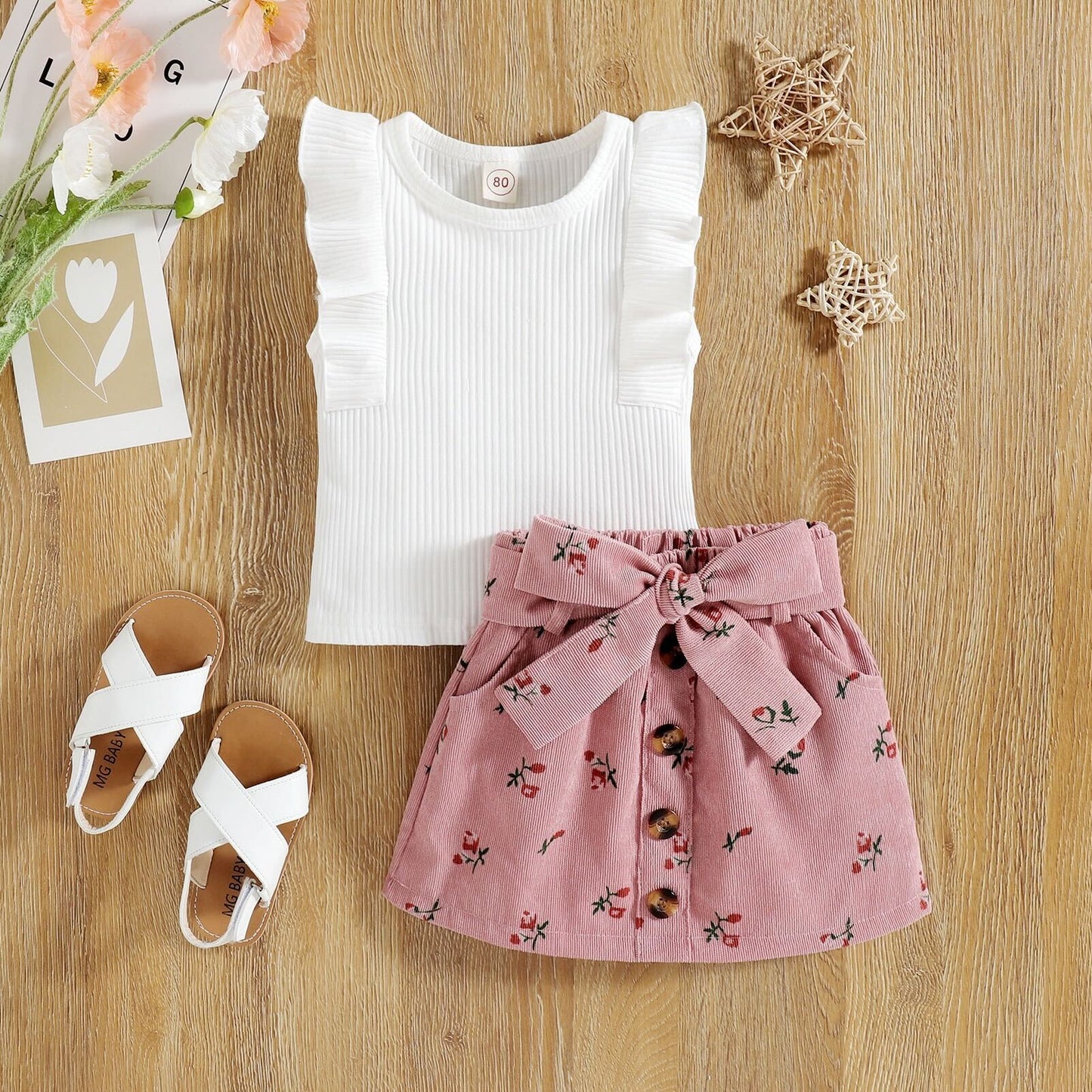 Buttoned skirt and top set