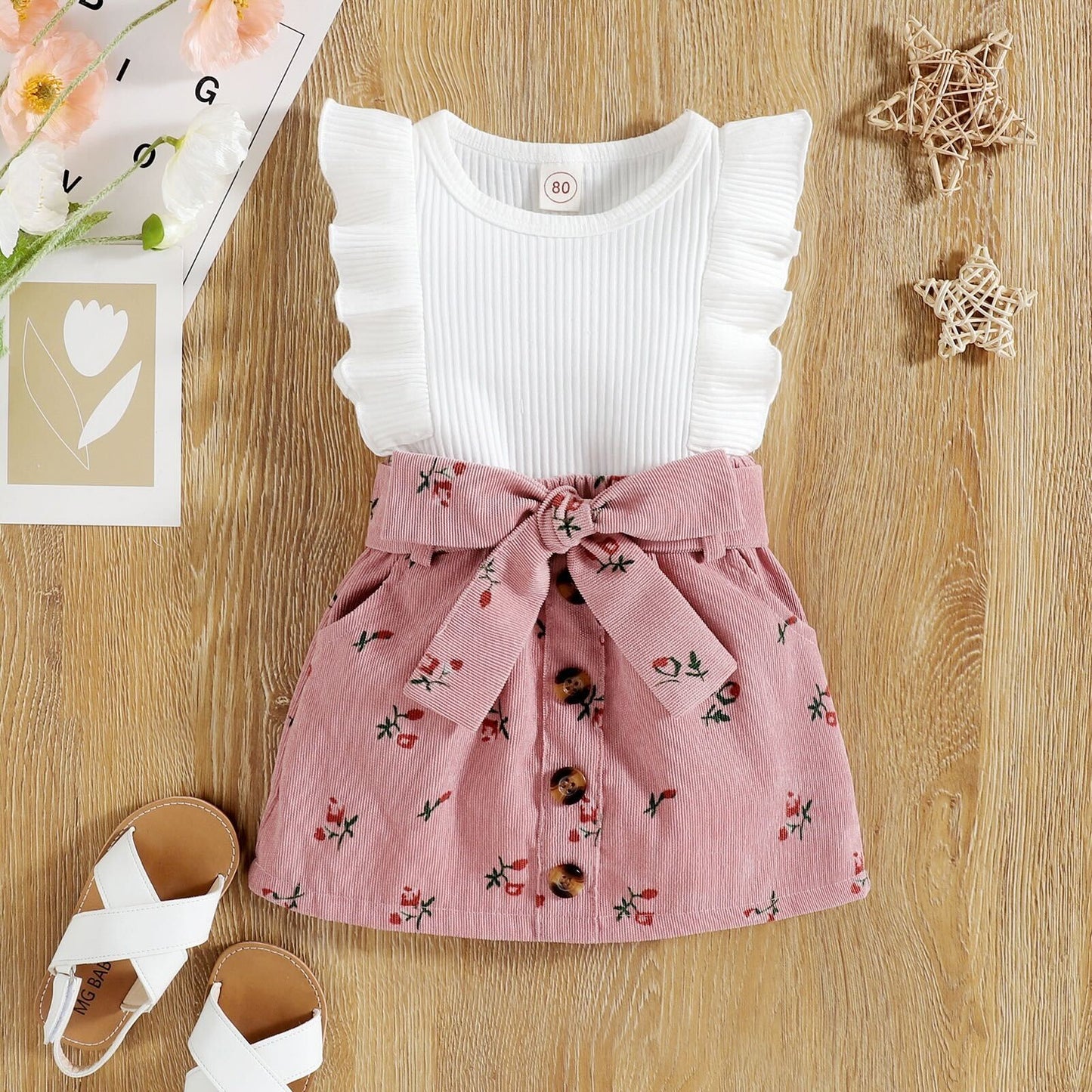 Buttoned skirt and top set
