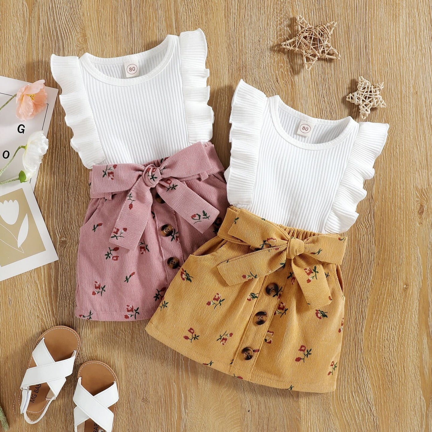 Buttoned skirt and top set