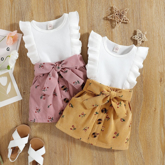 Buttoned skirt and top set