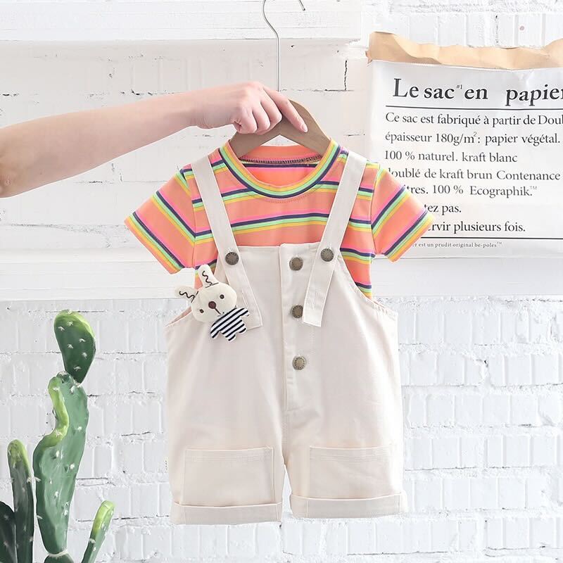 Striped T-shirt and Dungaree Set