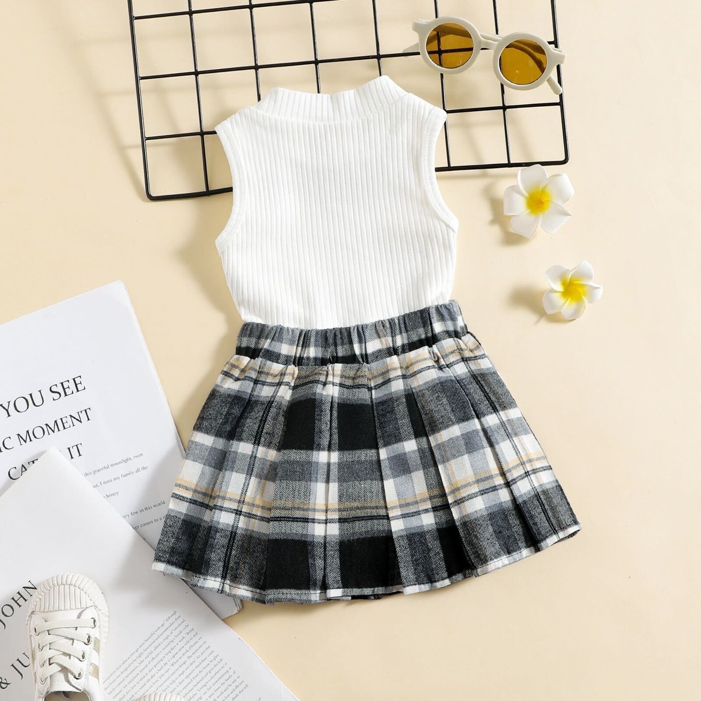 Checkered skirt and top set
