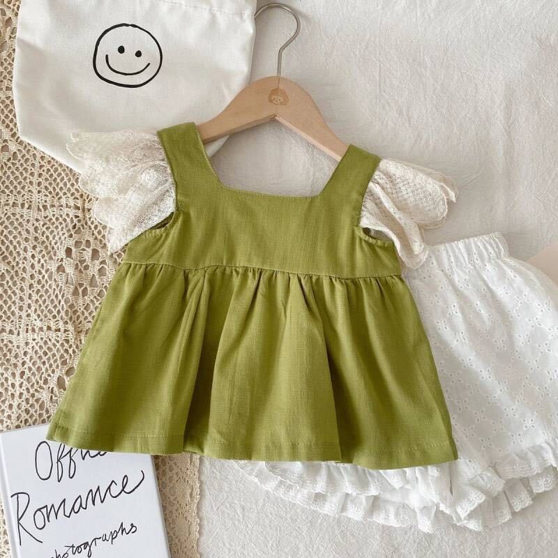 Buttoned top and eyelet shorts set