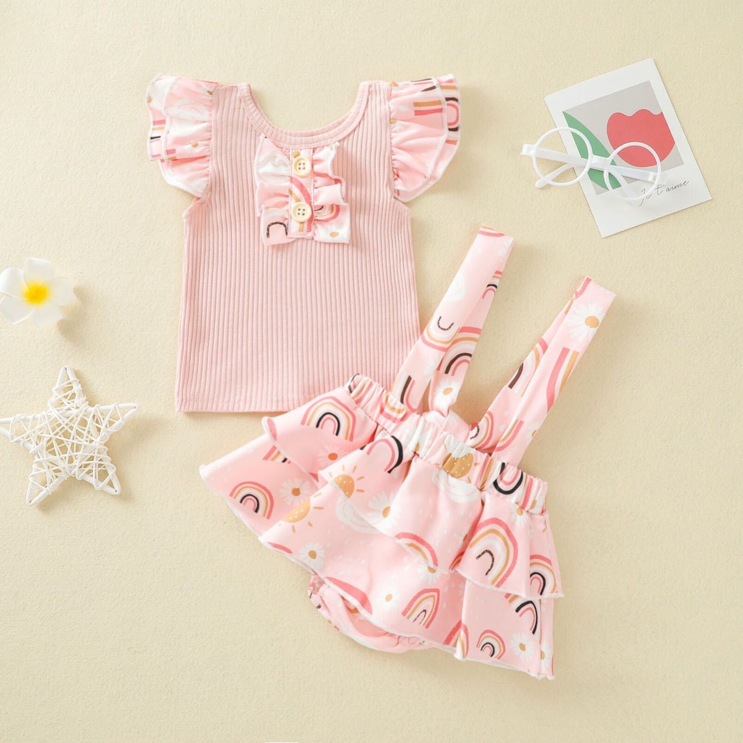 Flare Tshirt and printed skirt dungaree set