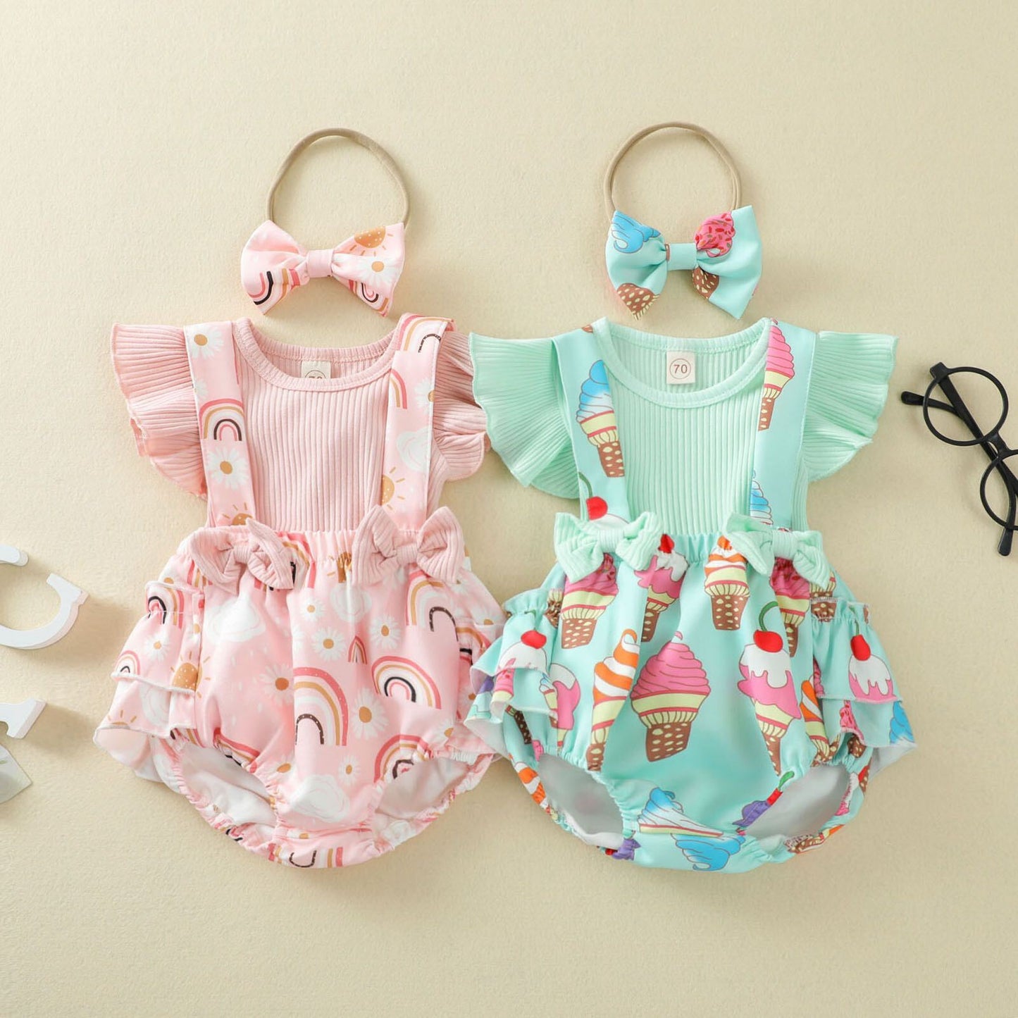Candy and rainbow printed dungaree set