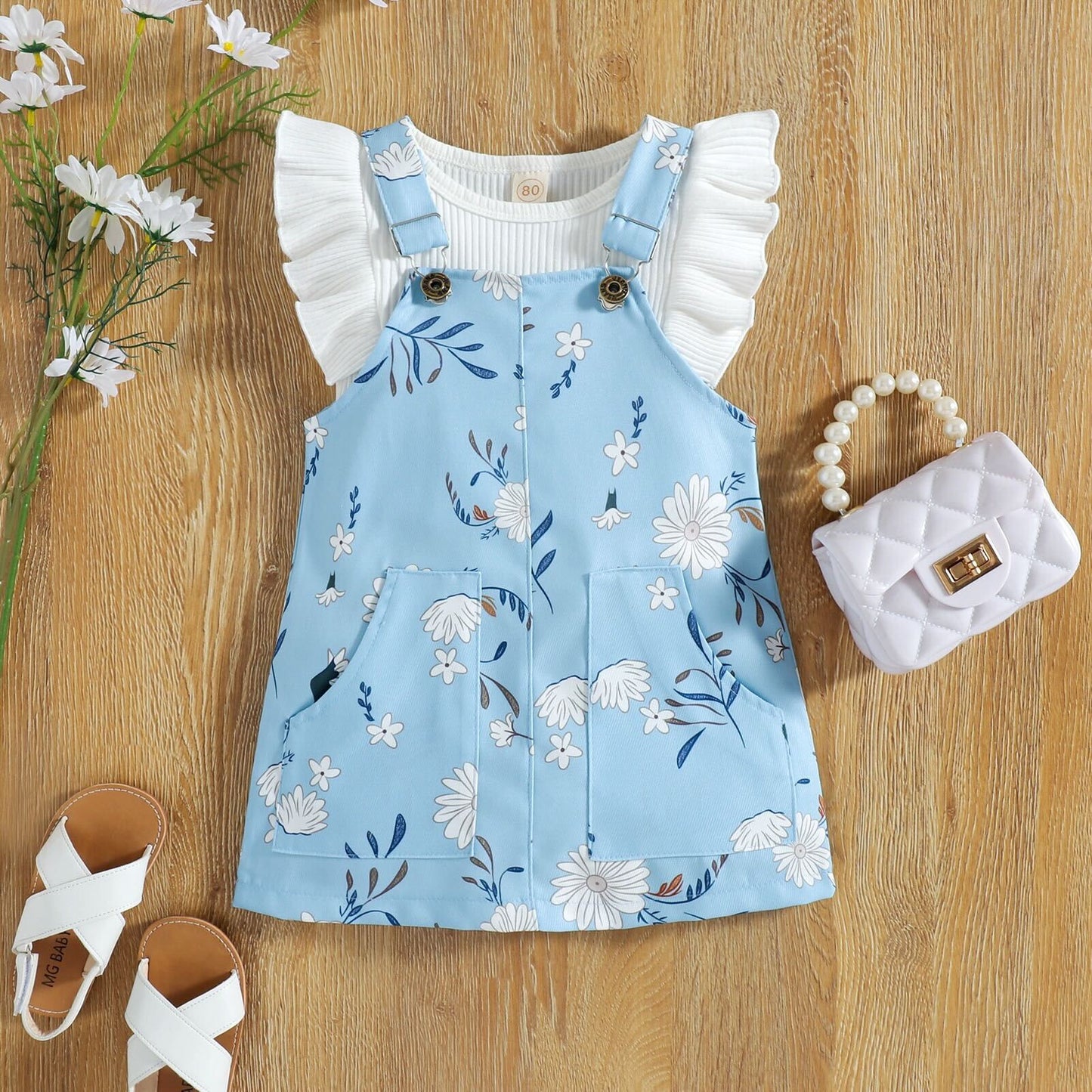 Floral dungaree and T-shirt set