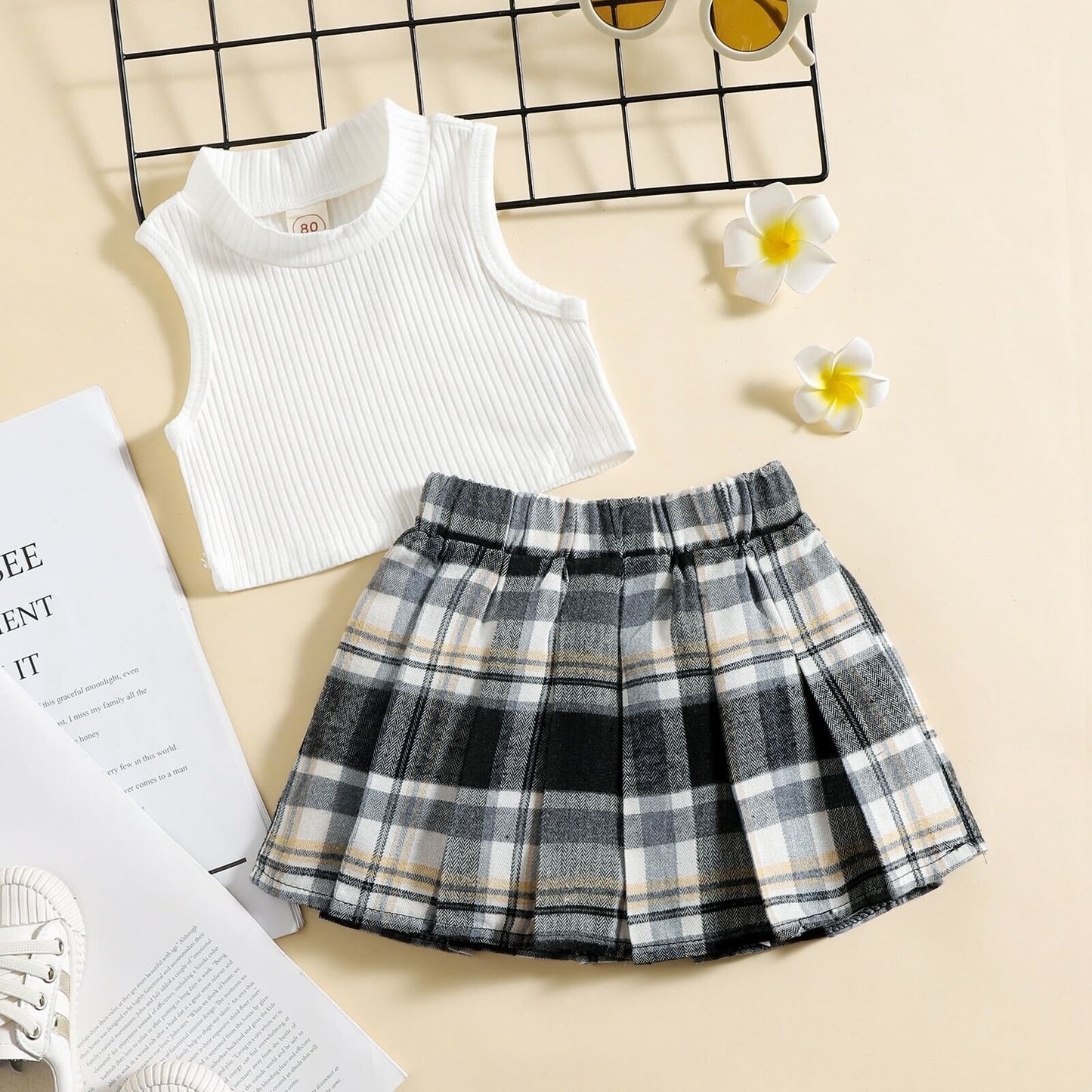 Checkered skirt and top set