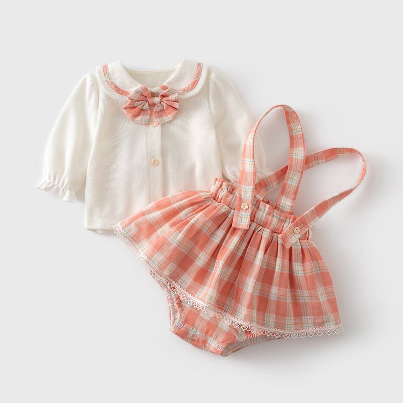 Bow top and checkered skirt set