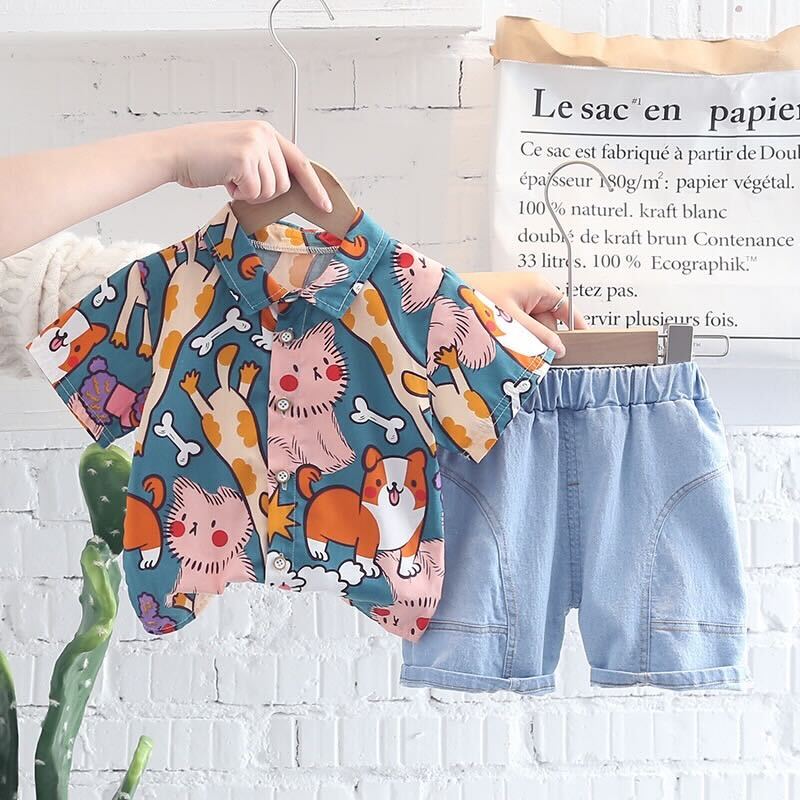 Cat Printed shirt and shorts set
