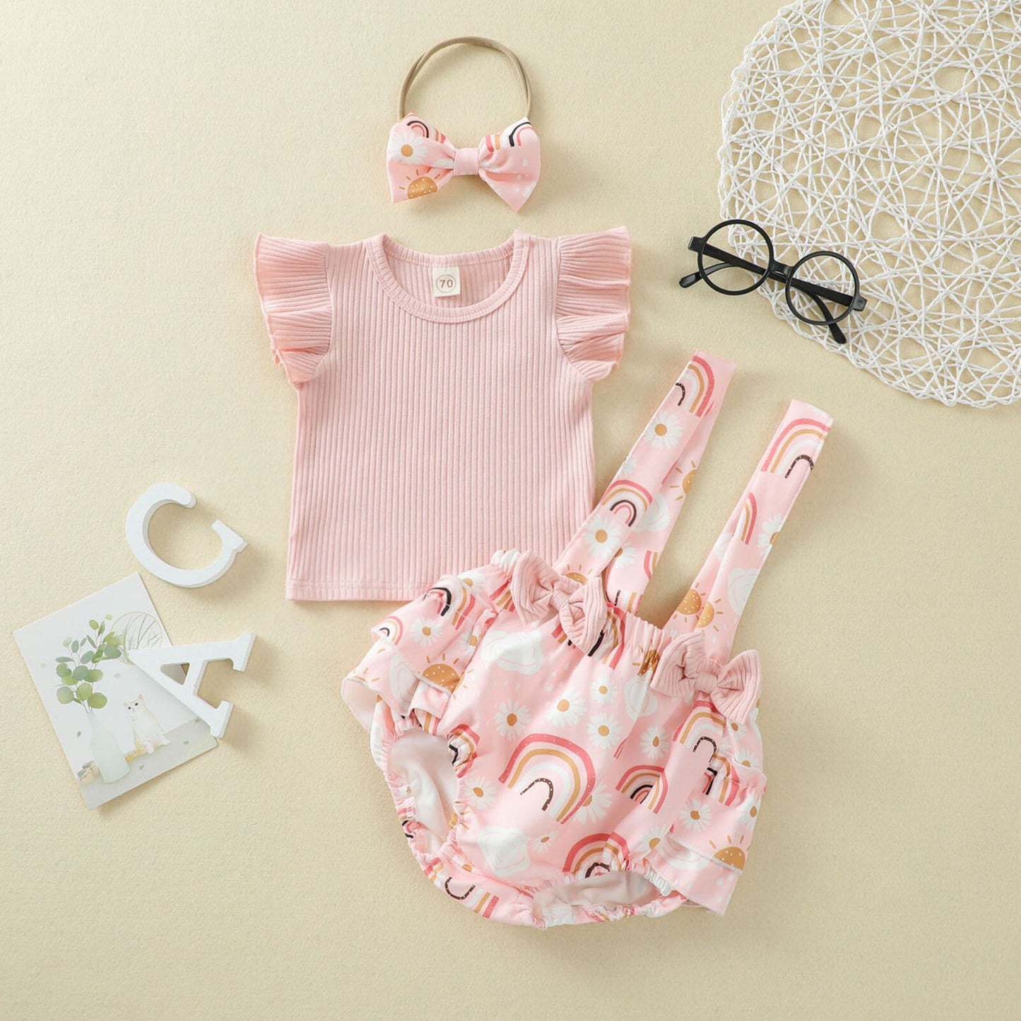 Candy and rainbow printed dungaree set