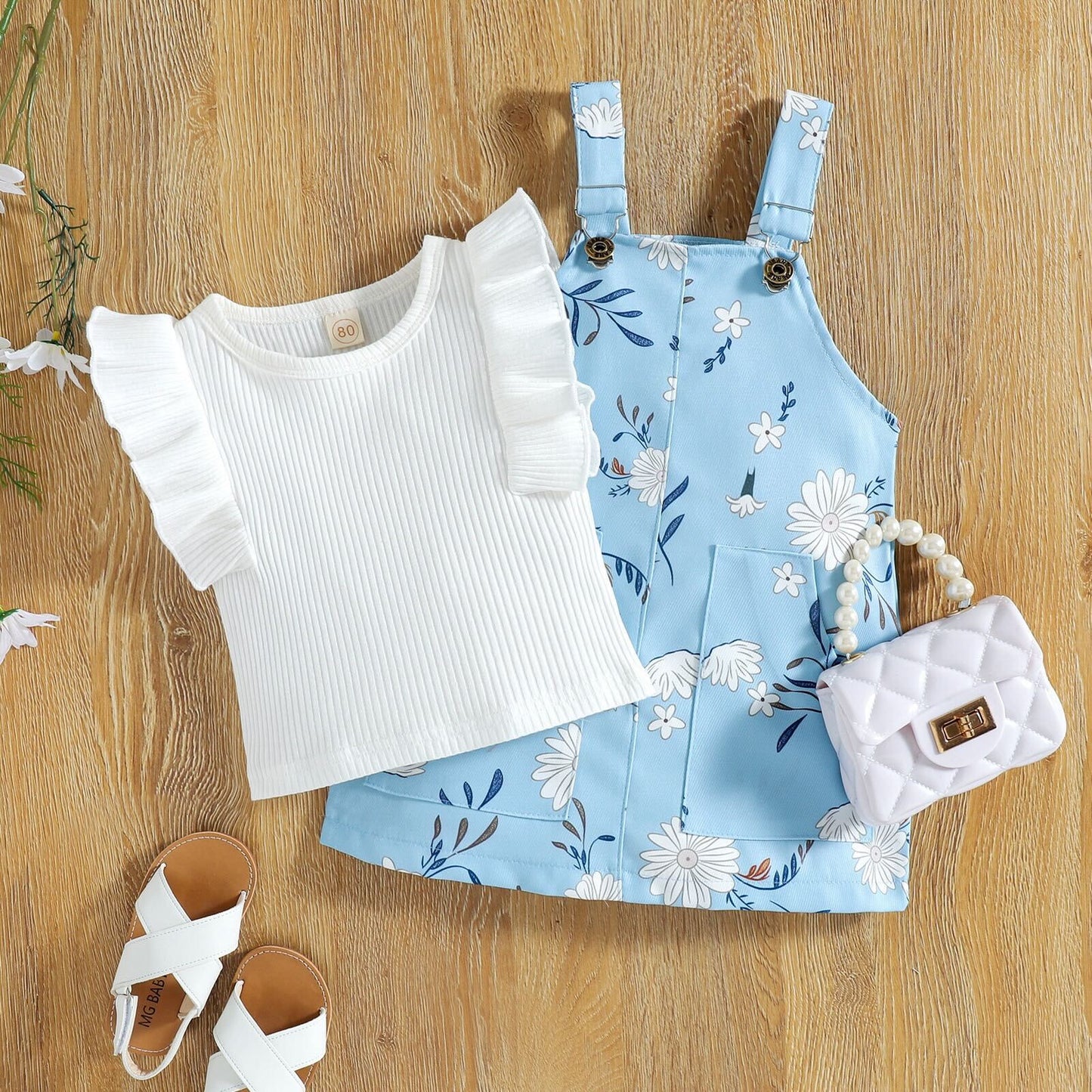 Floral dungaree and T-shirt set