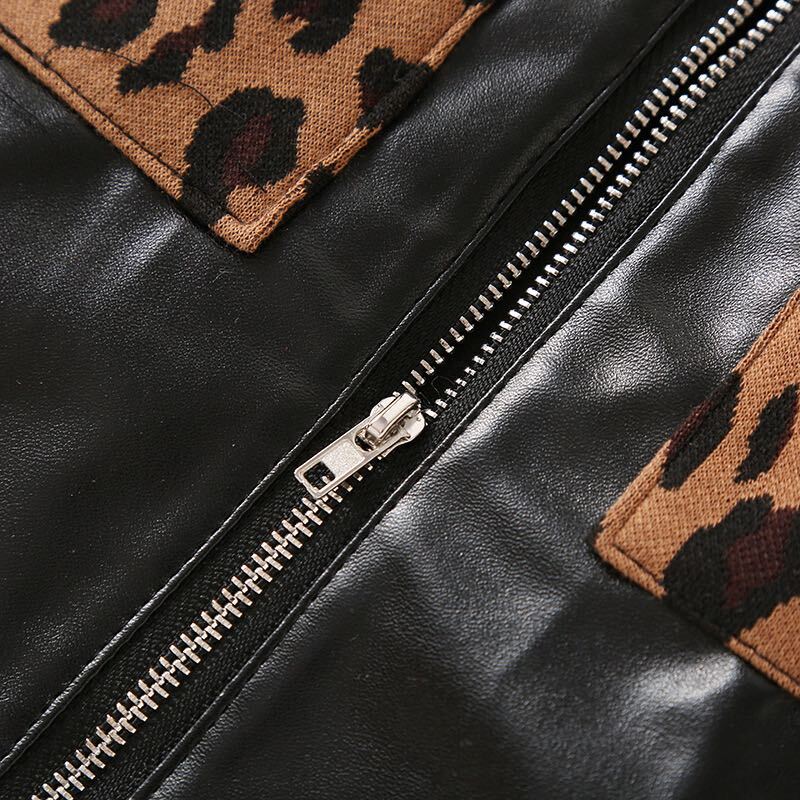 Leopard pullover and faux leather skirt set