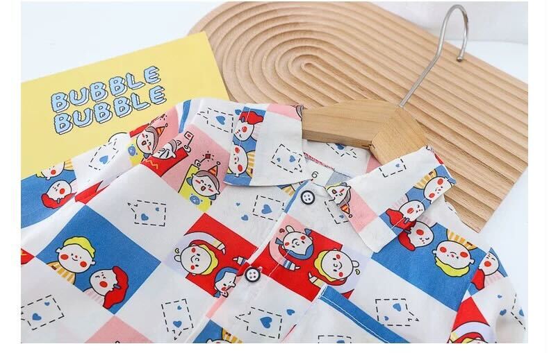Cartoon printed shirt and denim set