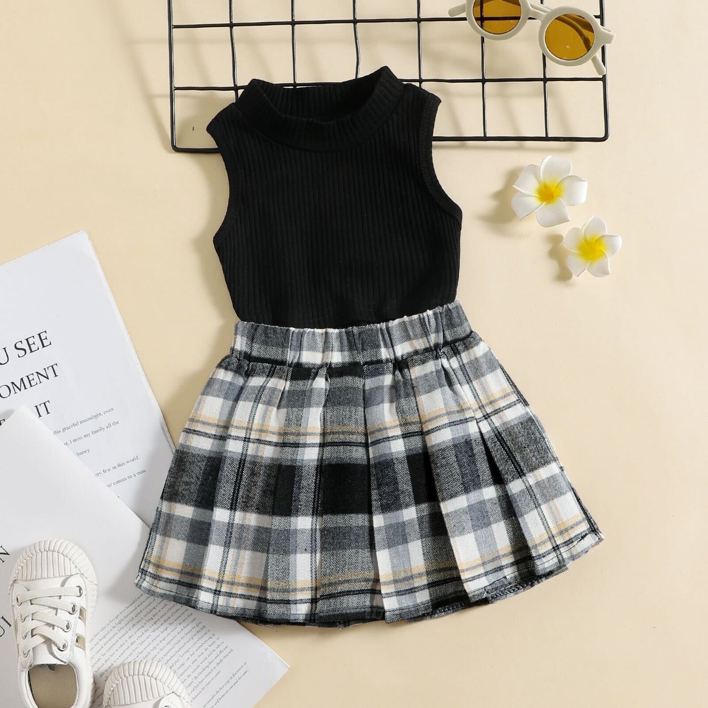 Checkered skirt and top set