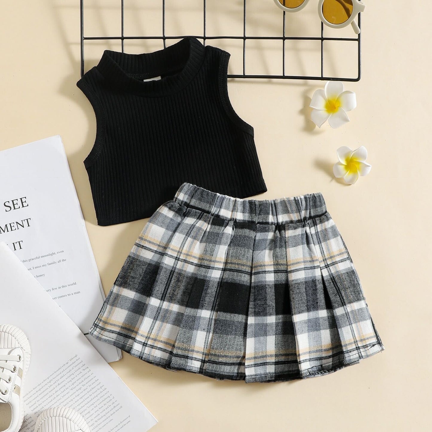 Checkered skirt and top set
