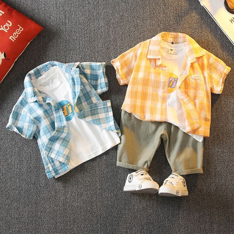 Checkered shirt with waist and shorts set