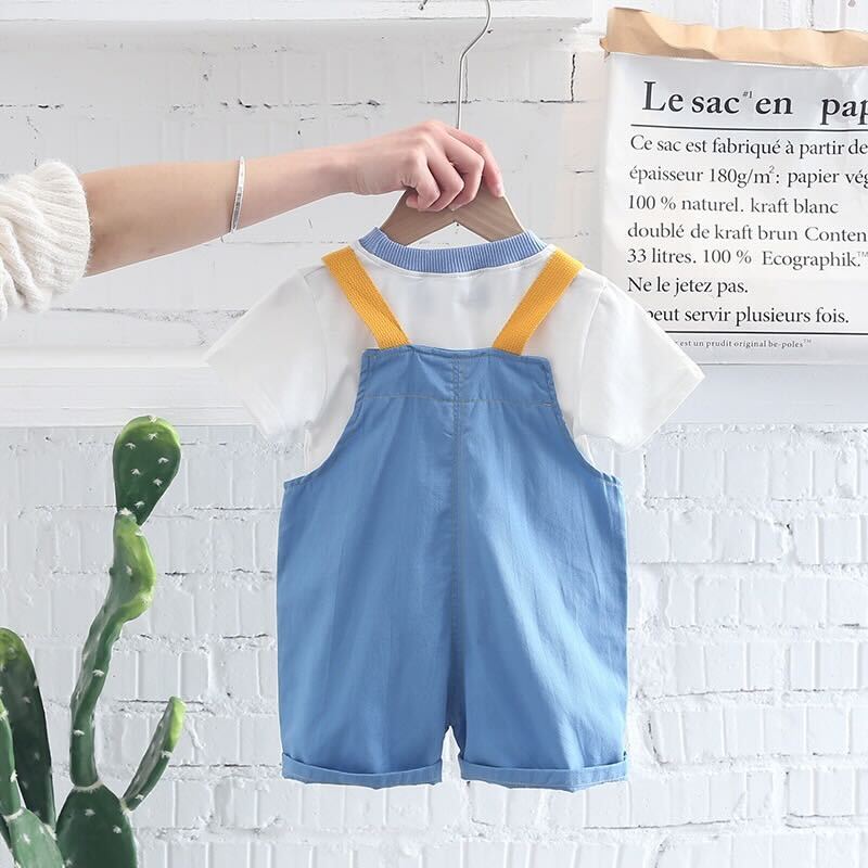 Solid Dungaree and T-shirt Set