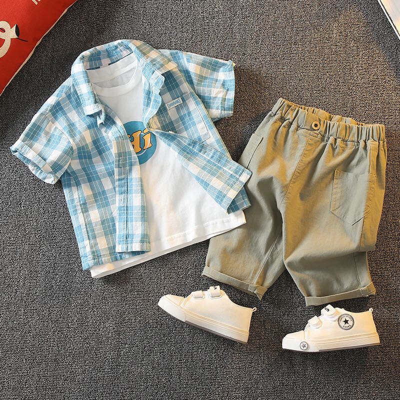 Checkered shirt with waist and shorts set
