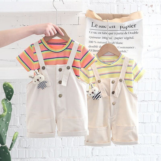 Striped T-shirt and Dungaree Set