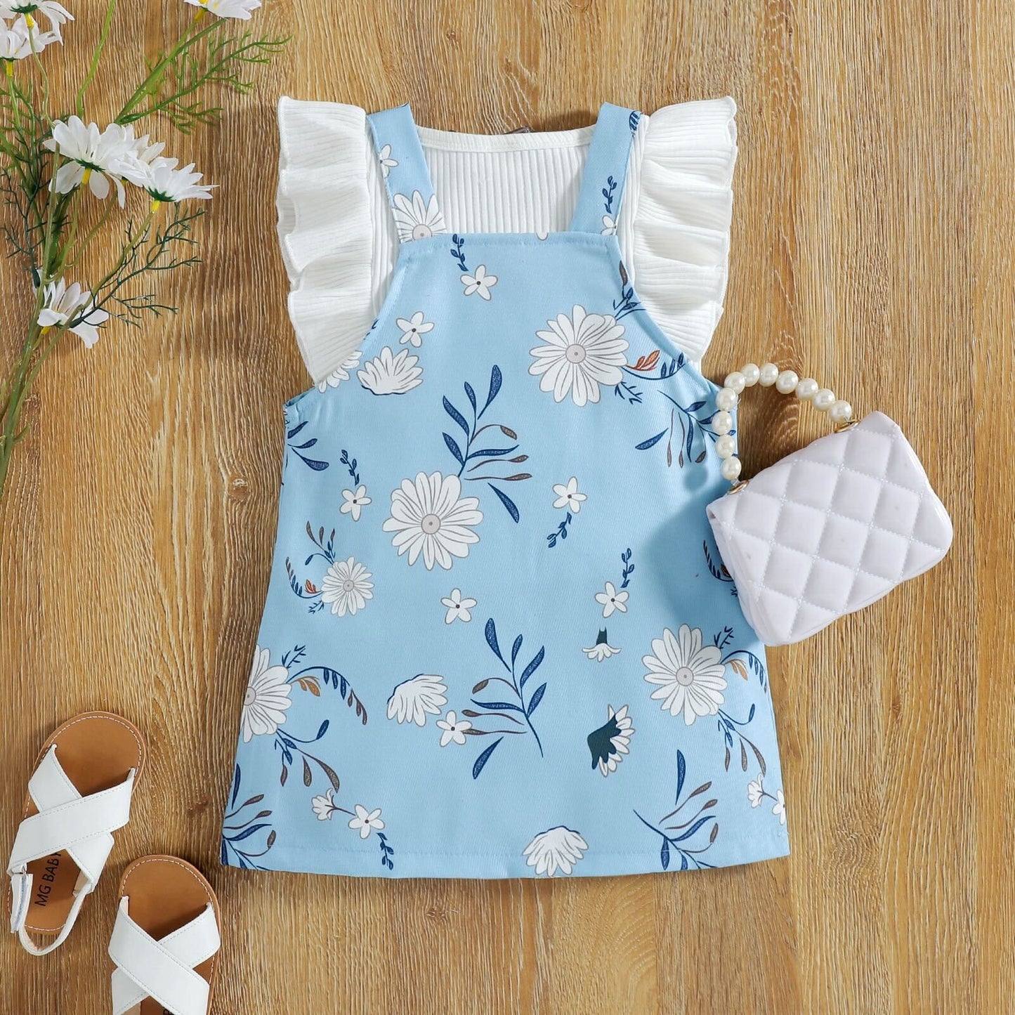 Floral dungaree and T-shirt set