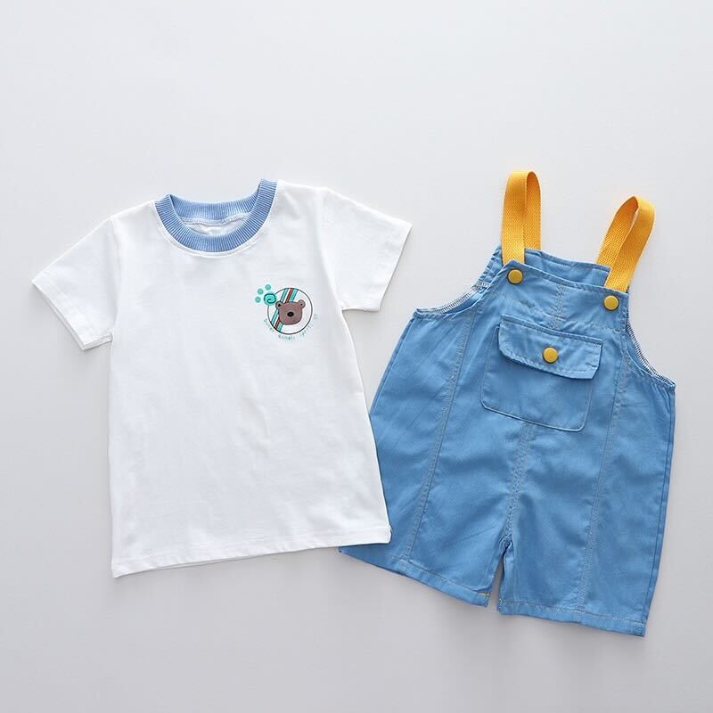 Solid Dungaree and T-shirt Set