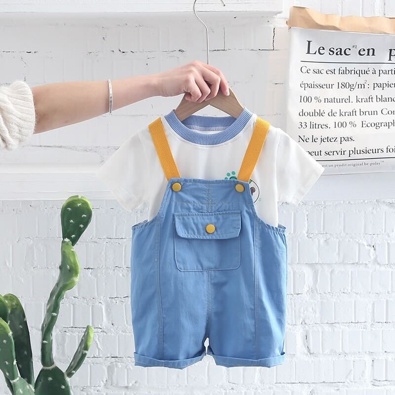 Solid Dungaree and T-shirt Set
