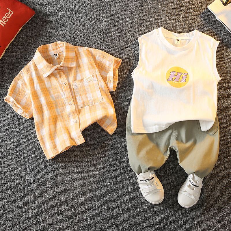 Checkered shirt with waist and shorts set